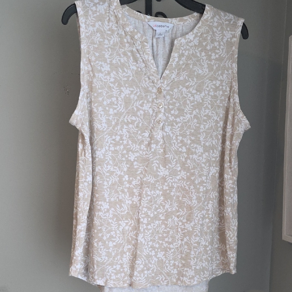 Liz Claiborne Beige Floral Sleeveless Top Size Large
